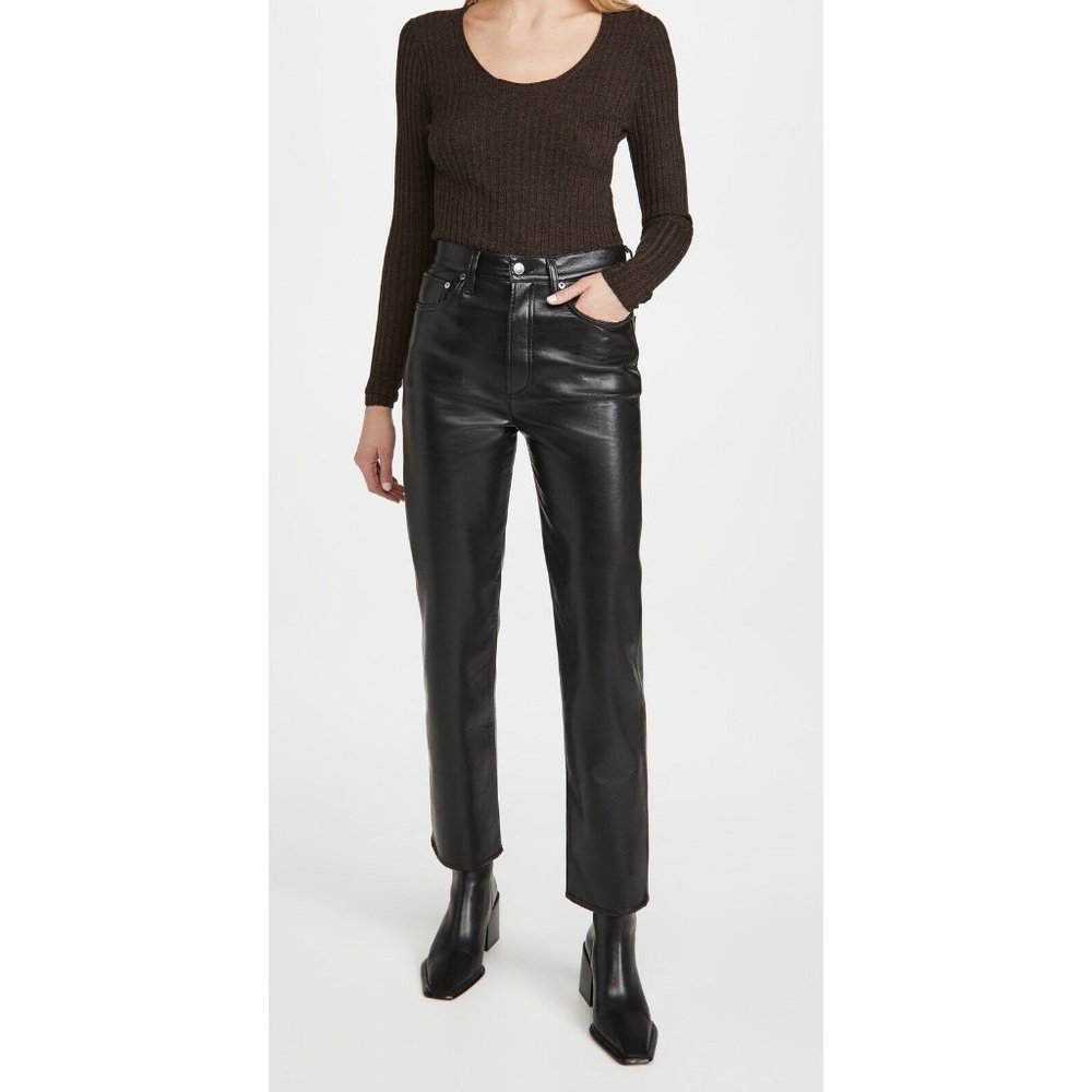 AGOLDE Recycled Leather Fitted 90's Pants Detox Black Straight 25 NWT $298